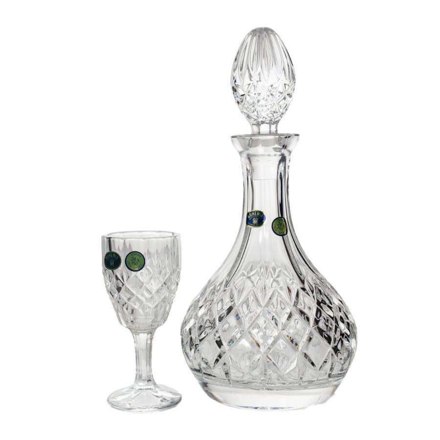 ANGELA – Set de lichior din cristal Bohemia, 7 piese (6 pahare + decanter)