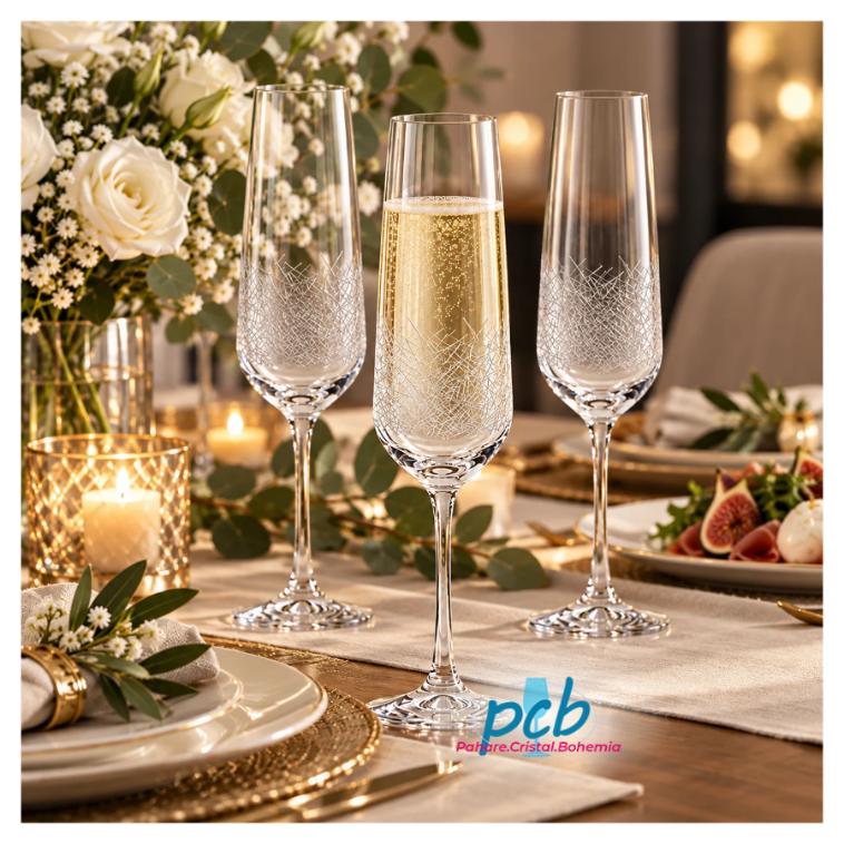 SANDRA FROZEN – Set 6 pahare de șampanie din sticlă cristalină Bohemia, 200 ml