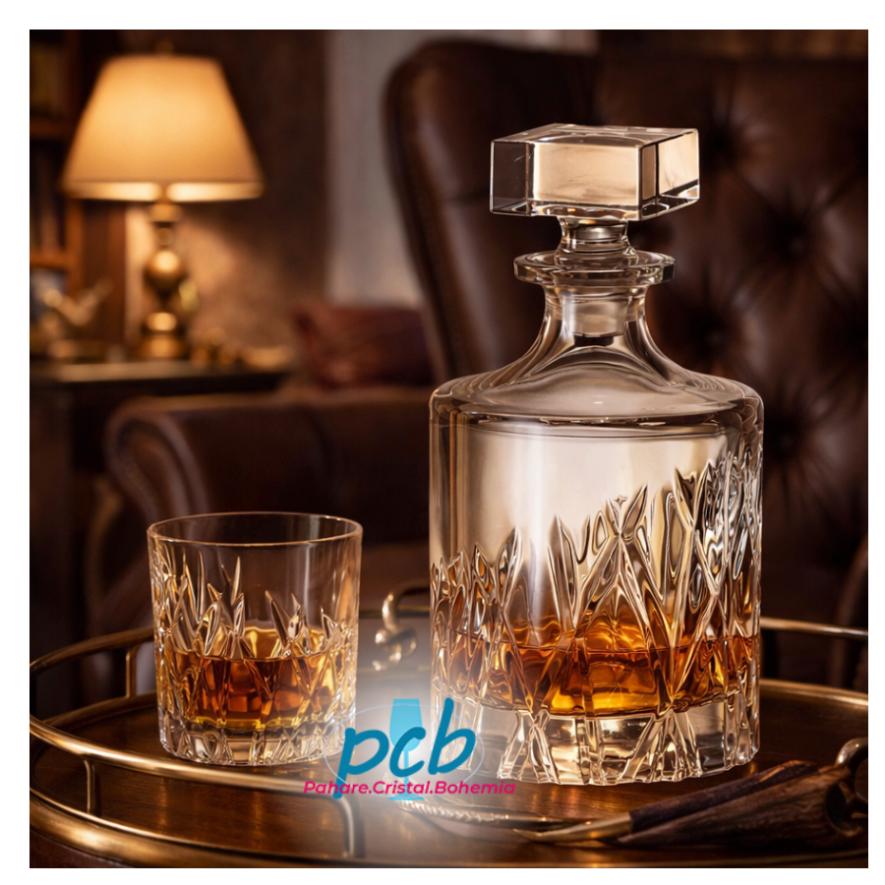 WICKER Set 7 piese cristal Bohemia whisky (6 pahare + decanter)