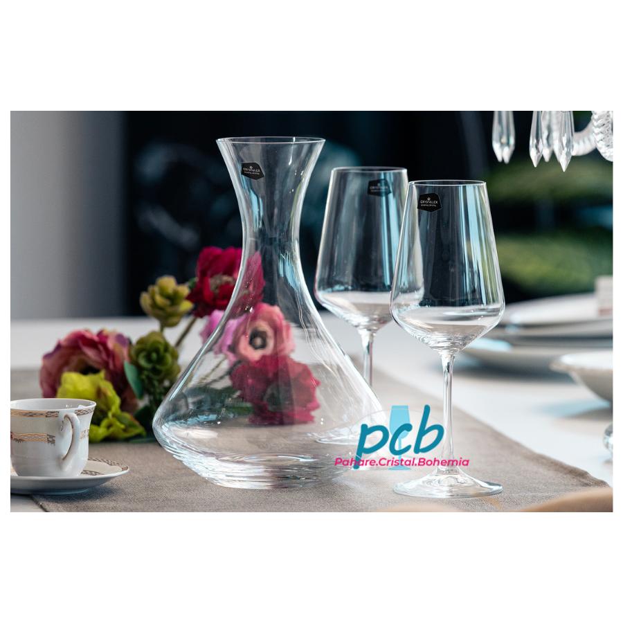 SANDRA - Set 5 piese sticla cristalina Bohemia vin (6 pahare + decanter)