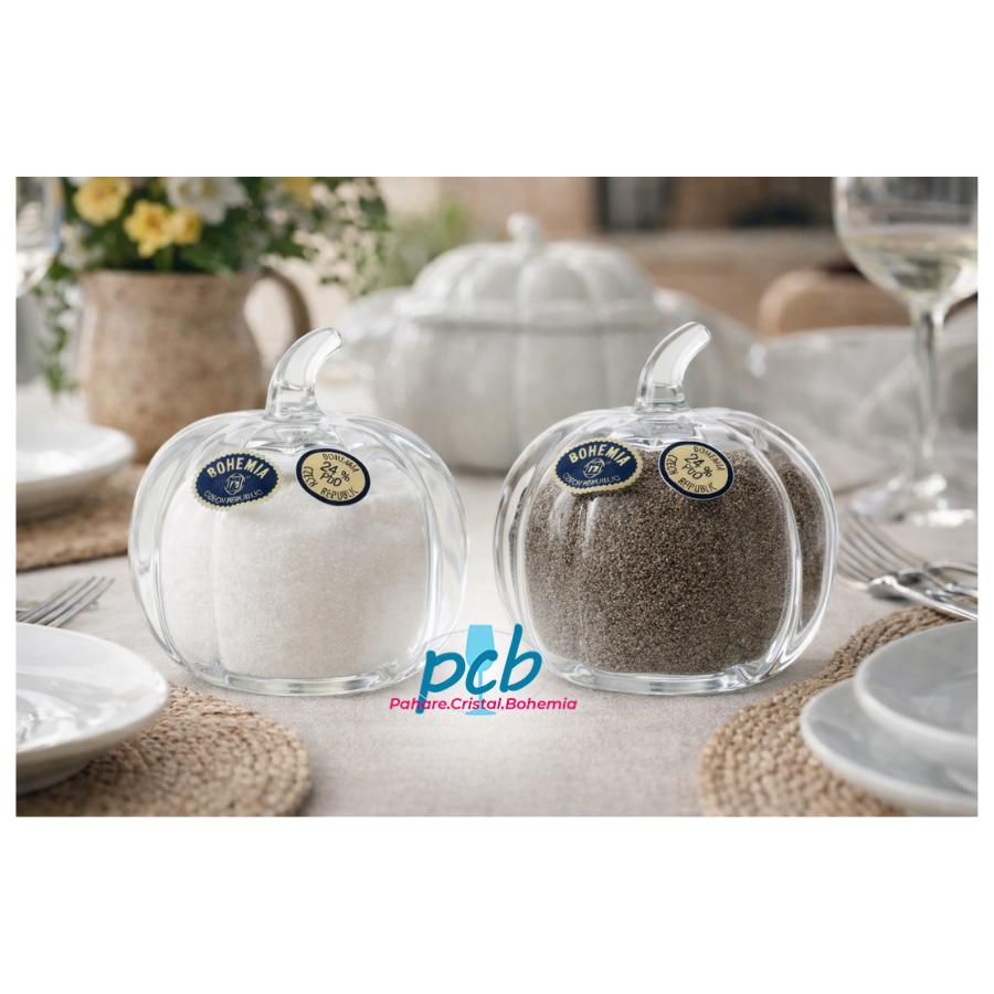 Set 2 solnițe pentru sare/piper din cristal Bohemia model "Dovleac"