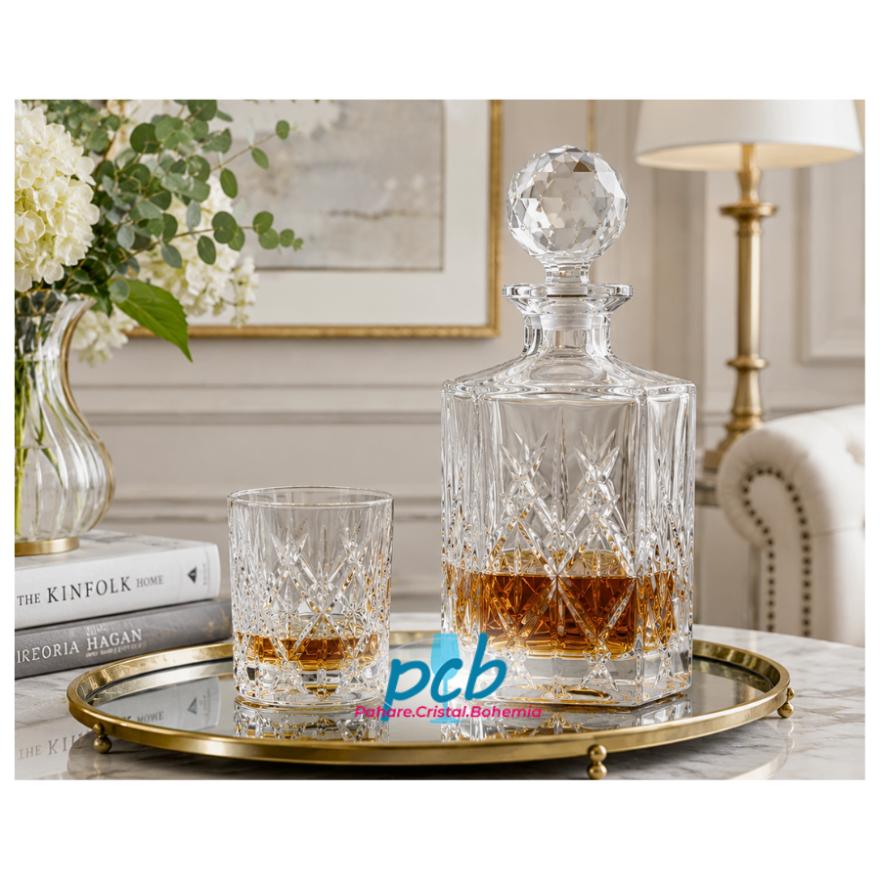 YORK – Set whisky din cristal Bohemia, 7 piese (6 pahare + decantor)