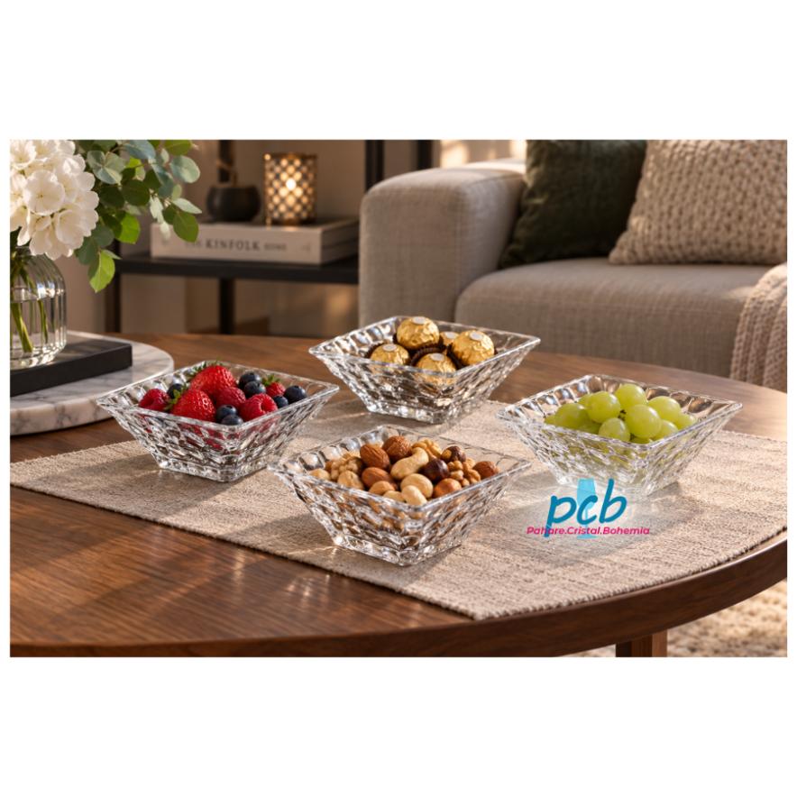 MARBLE – Set 4 boluri din sticlă cristalină Bohemia, 11 cm