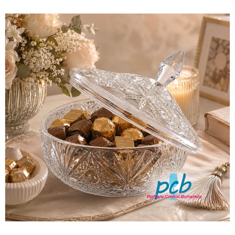 MIRANDA – Bombonieră sticlă cristalină Bohemia, 15 cm